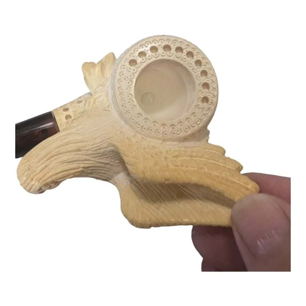 Vintage Hand-Carved Meerschaum Eagle Head Wings Tobacco Pipe With Case Unused - Picture 10 of 13